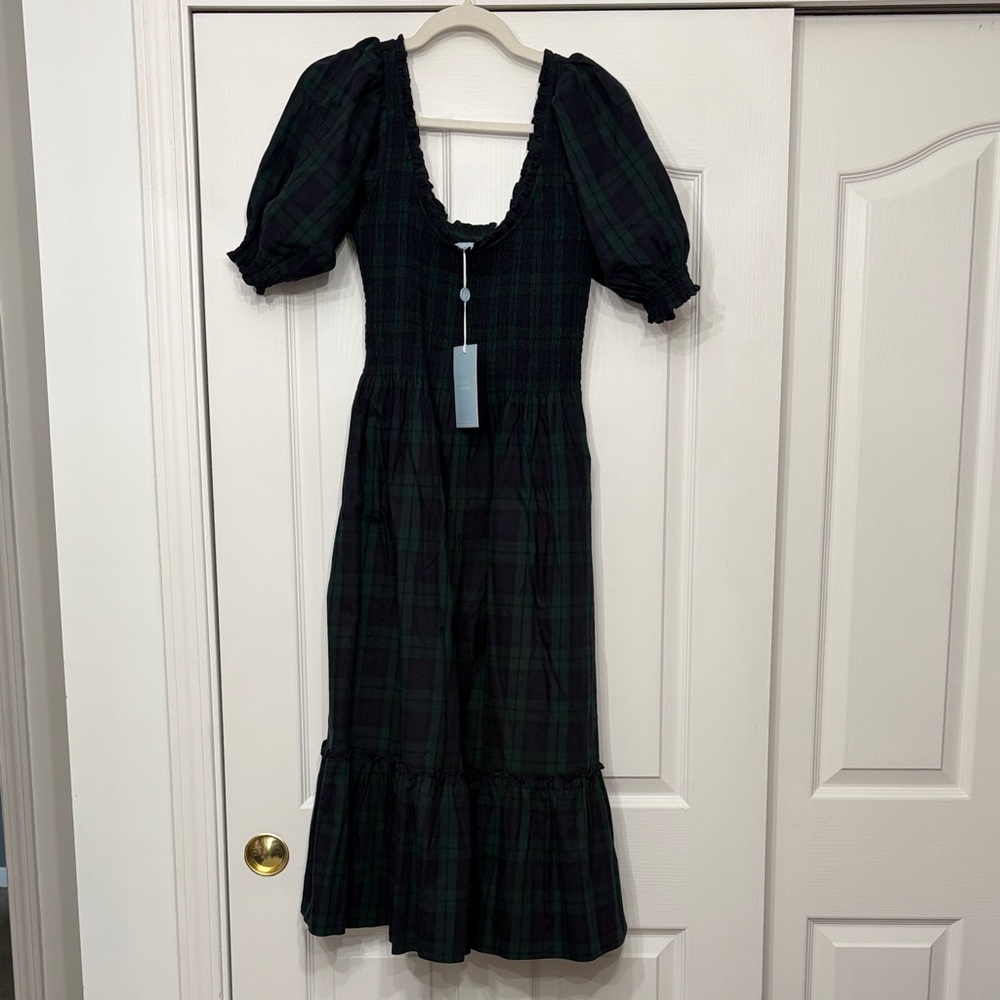 Hill House Tartan Louisa Plaid Puff Sleeve Midi Nap Dress
